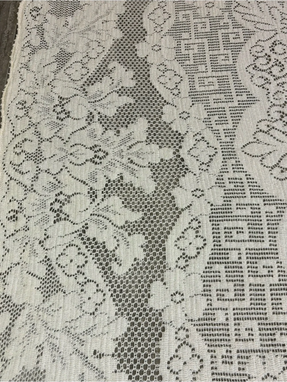 Vtg Quaker Lace Style Baroness Pattern Rectangular Tablecloth 70x52 White